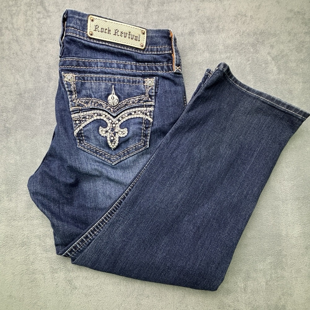 Rock Revival Jeans Maisky Easy  Capri Women's Size 31 Blue‎ Denim Bling Glamrock